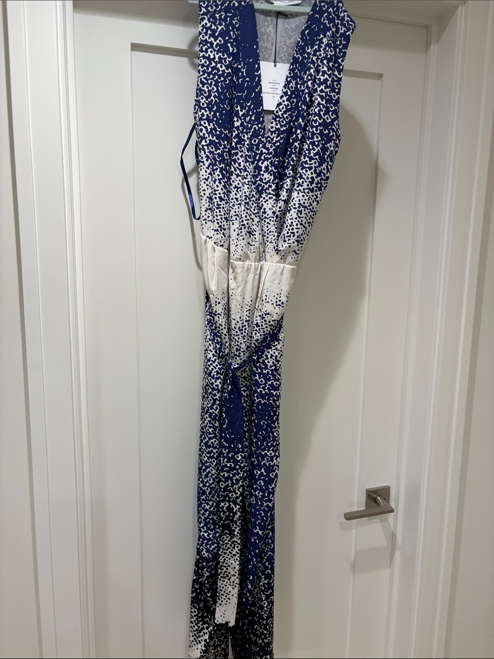 Diane Von Furstenberg Blue and White Printed Wrap Dress